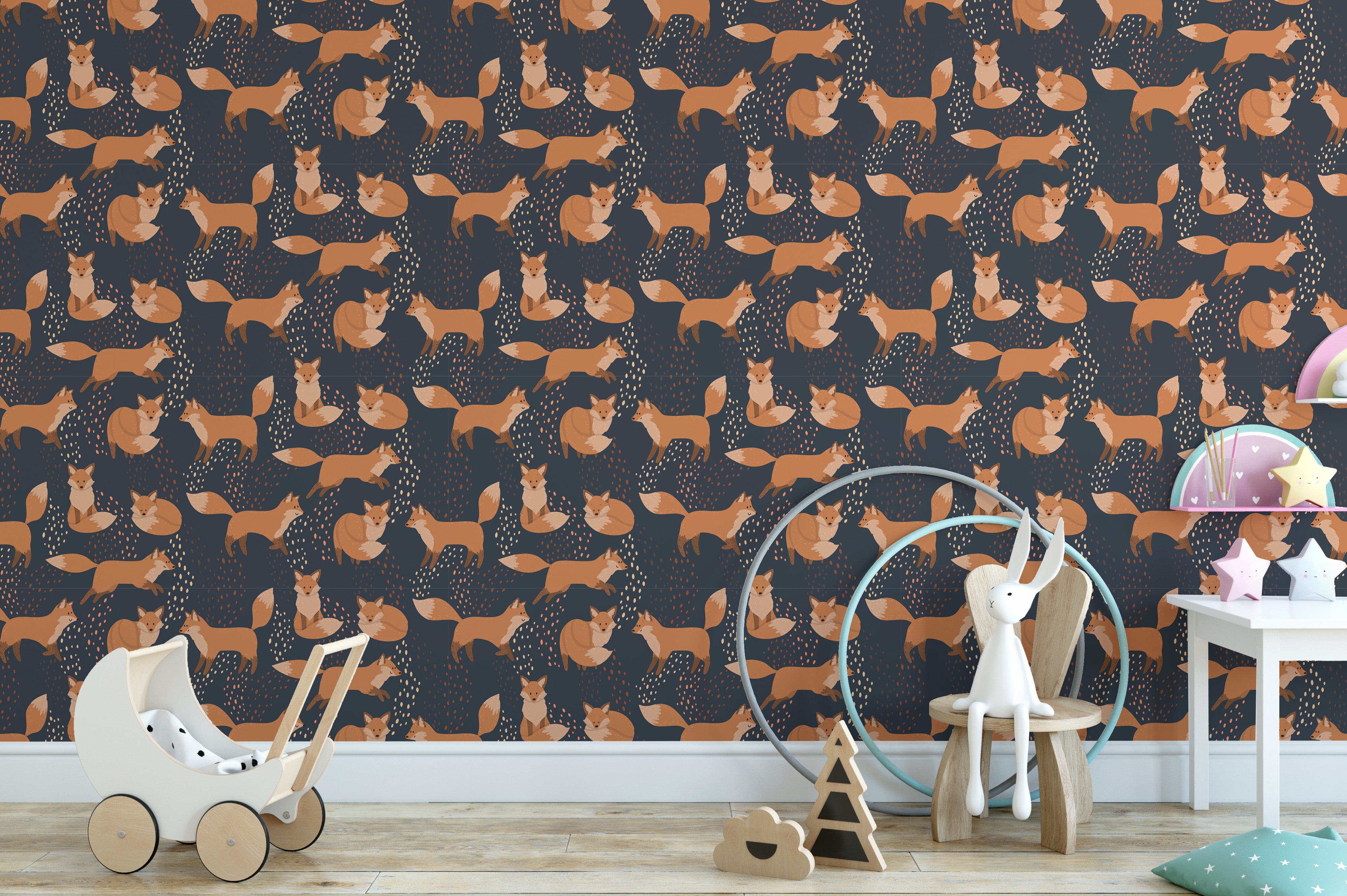 Fox-themed wallpaper in orange hues
