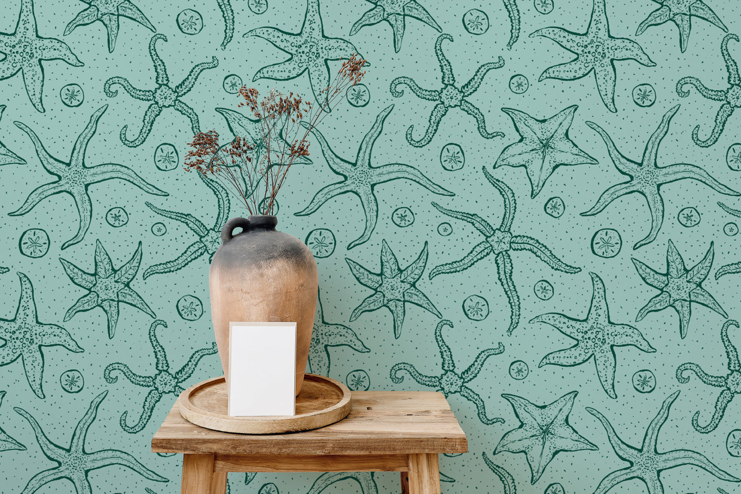 Stylish echinoderms wallpaper in light blue for modern interiors.
