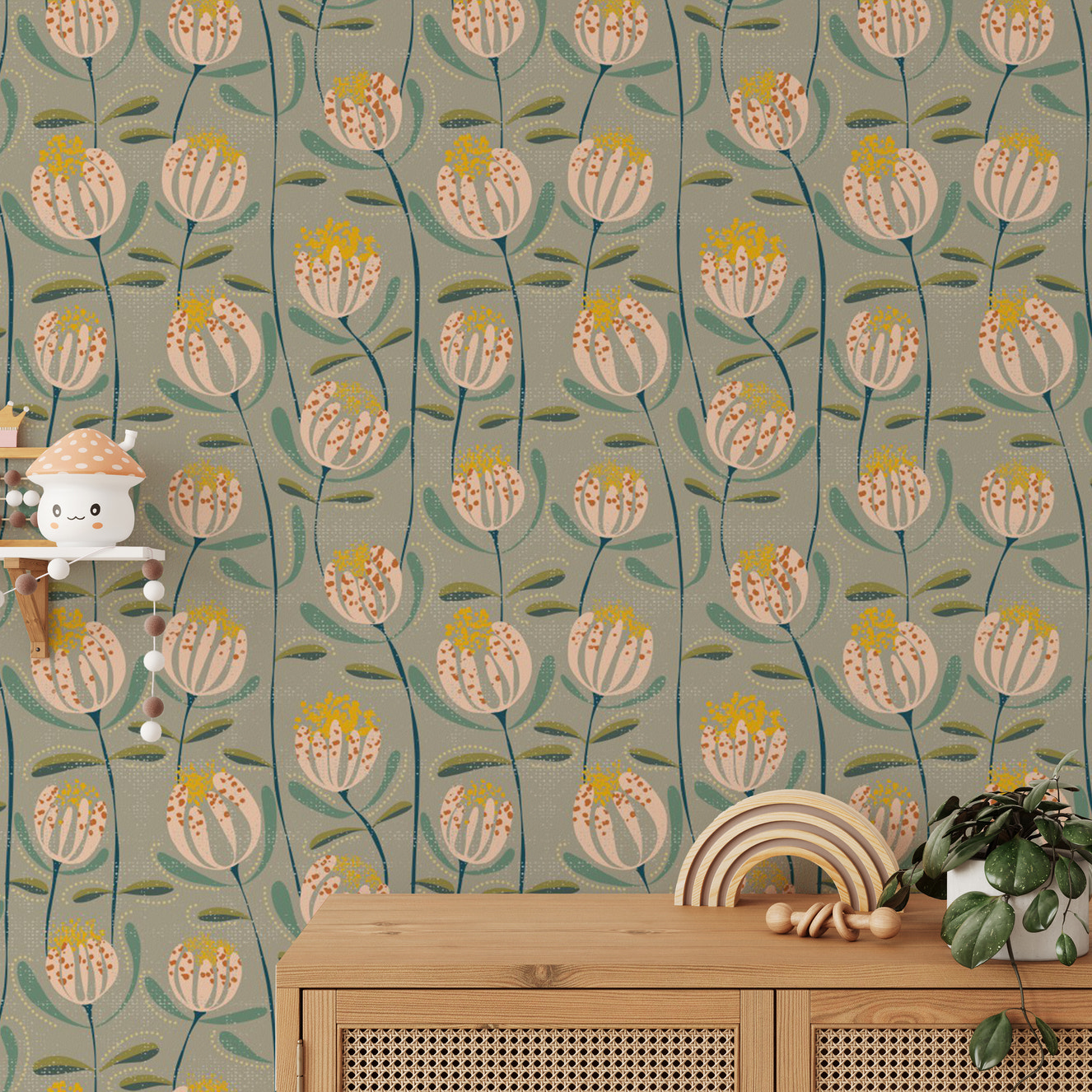 Blooming Elegance Earthy Skandi Wallpaper