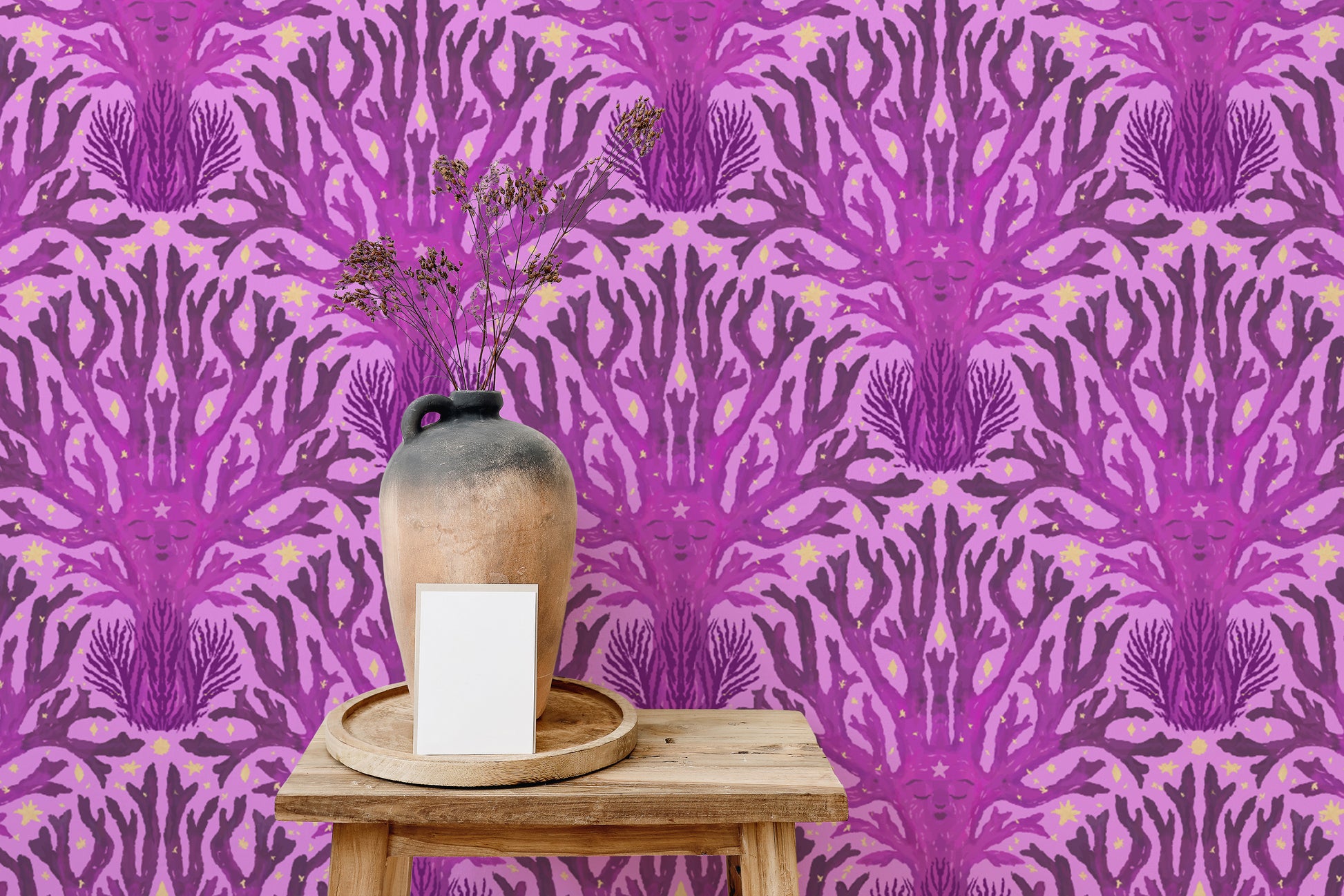 Artistic lilac coral wall mural for bold interiors
