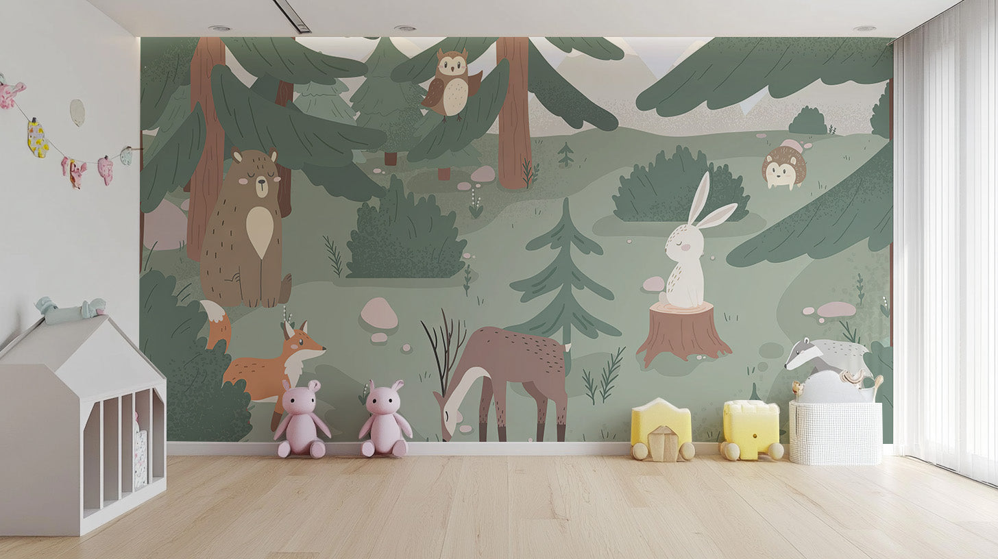 Forest fables wallpaper for a magical kids' room adventure.