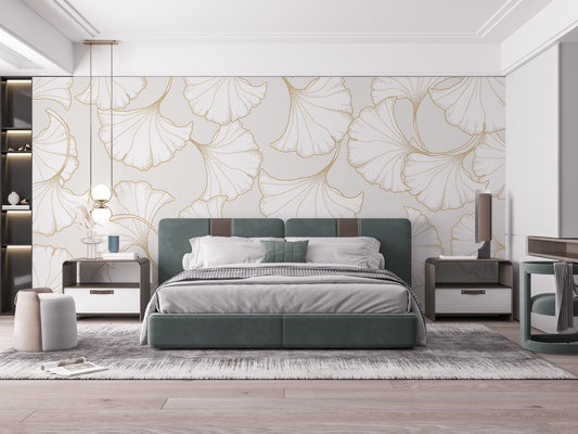 Luxurious gold ginkgo leaf wallpaper