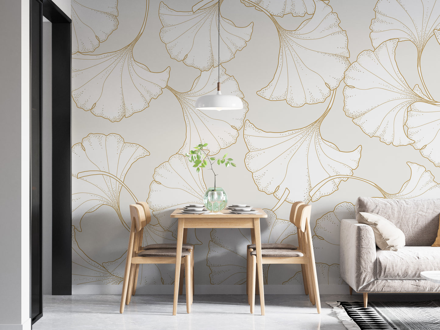 Abstract Gold Ginkgo Plant Wallpaper Mural