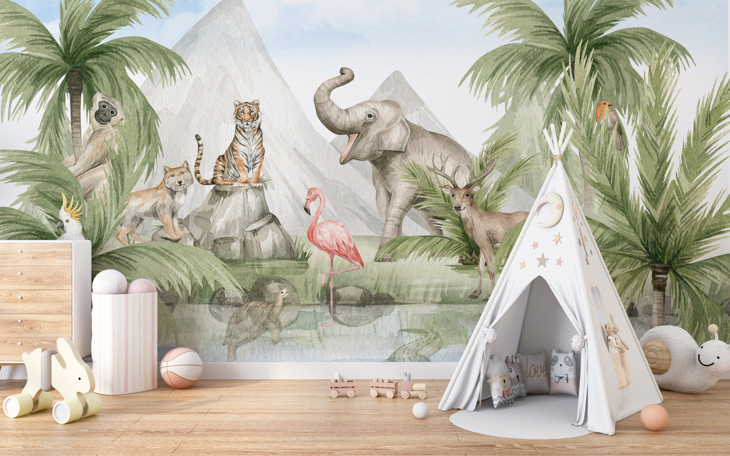 Safari wildlife mural for adventurous room decor