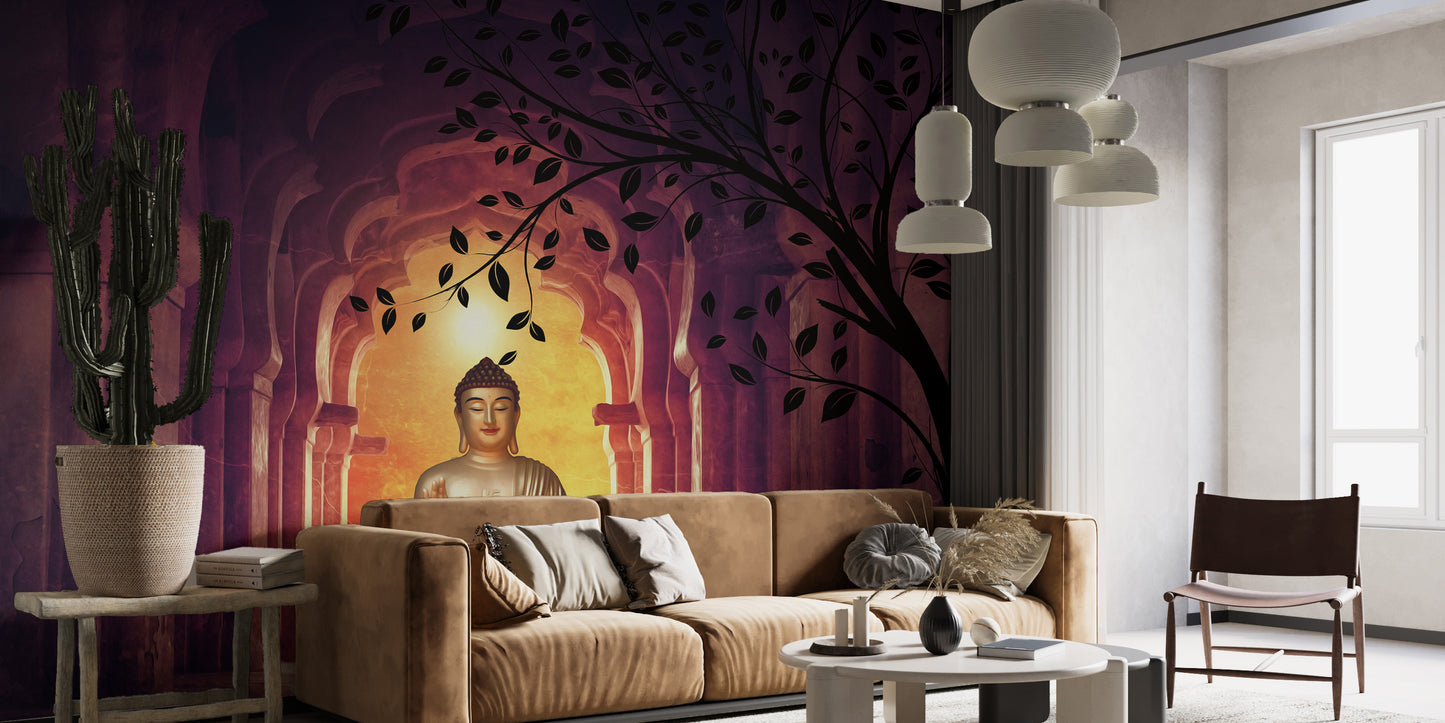 Ancient Temple Buddha Tree Wall Mural