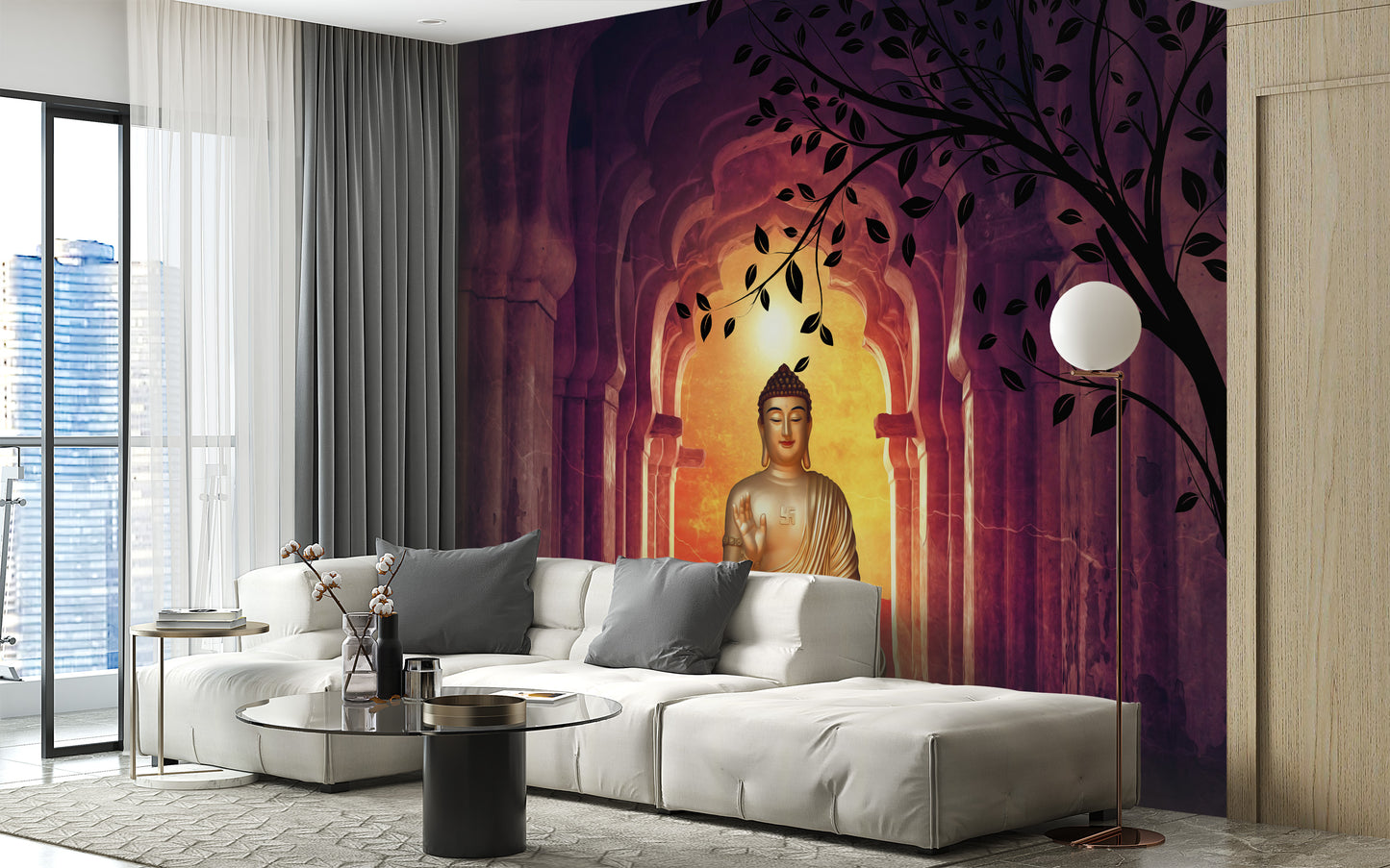 Ancient Temple Buddha Tree Wall Mural