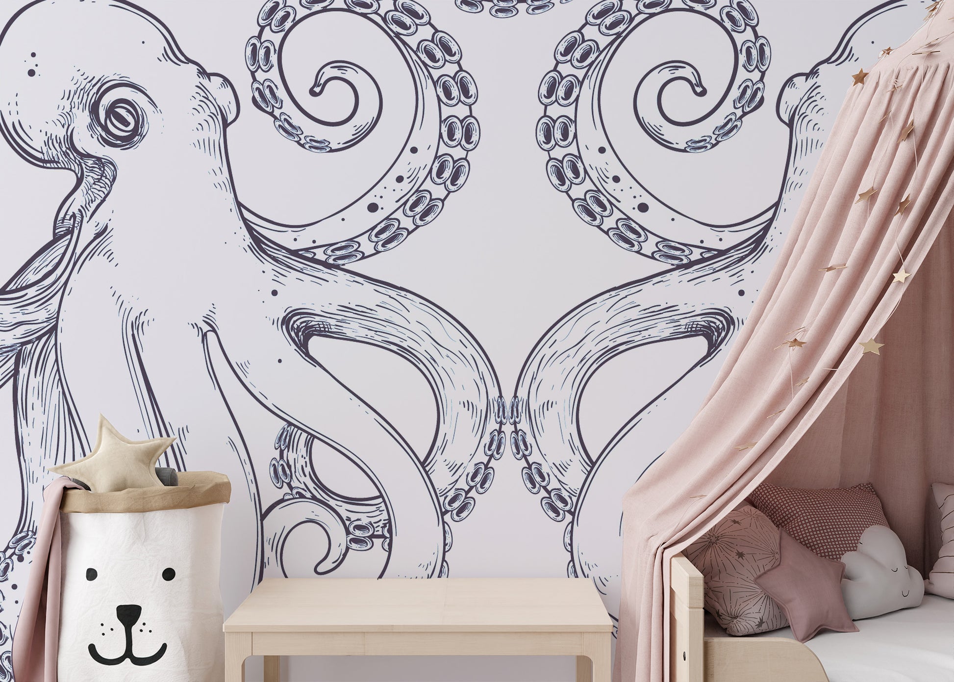 Kids’ room gets an adventurous vibe with octopus wallpaper