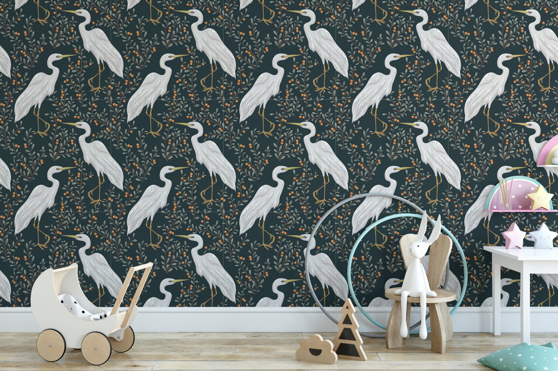 Bird and plant mural wallpaper with charm