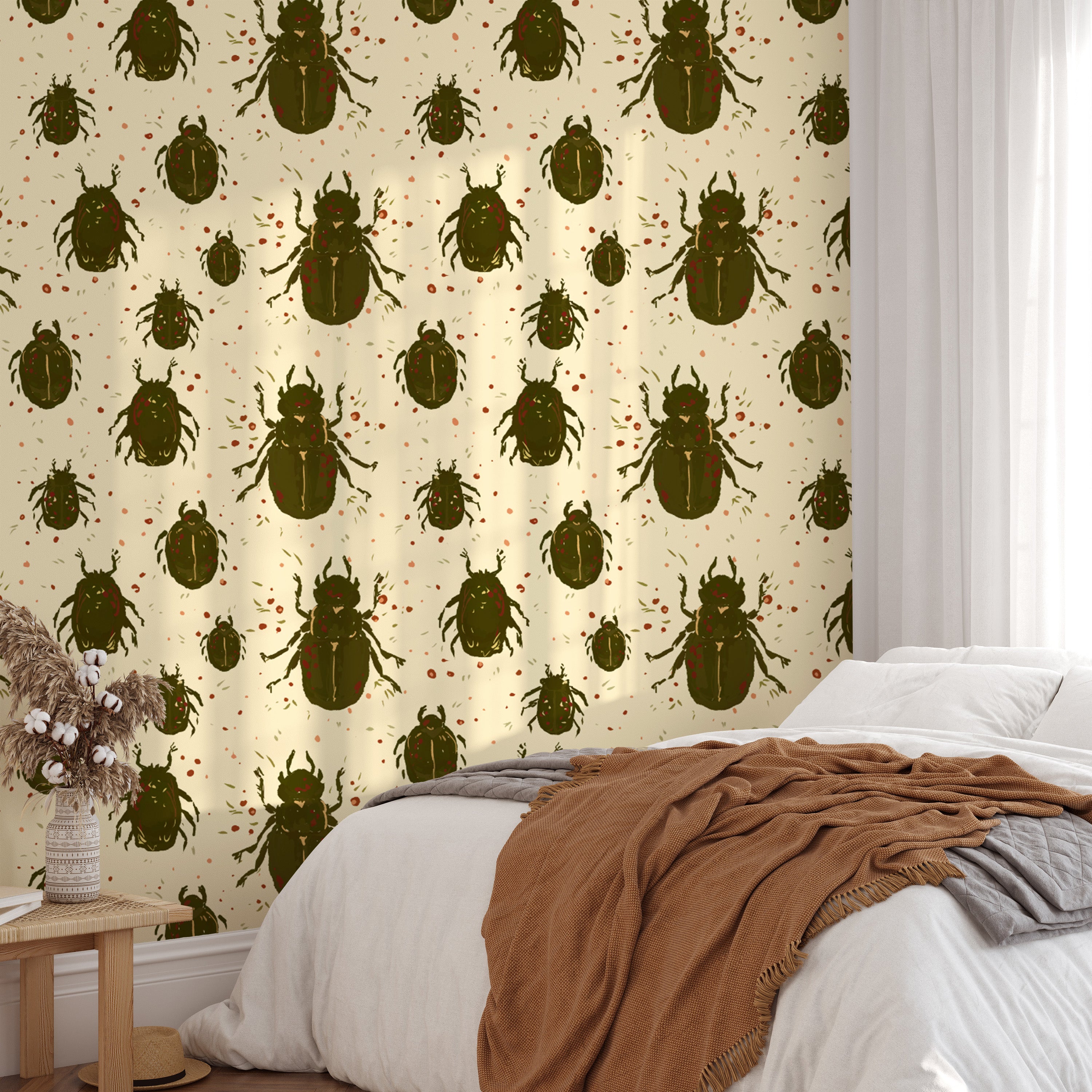 Intricate crawling beetles wallpaper for nature-inspired decor.
