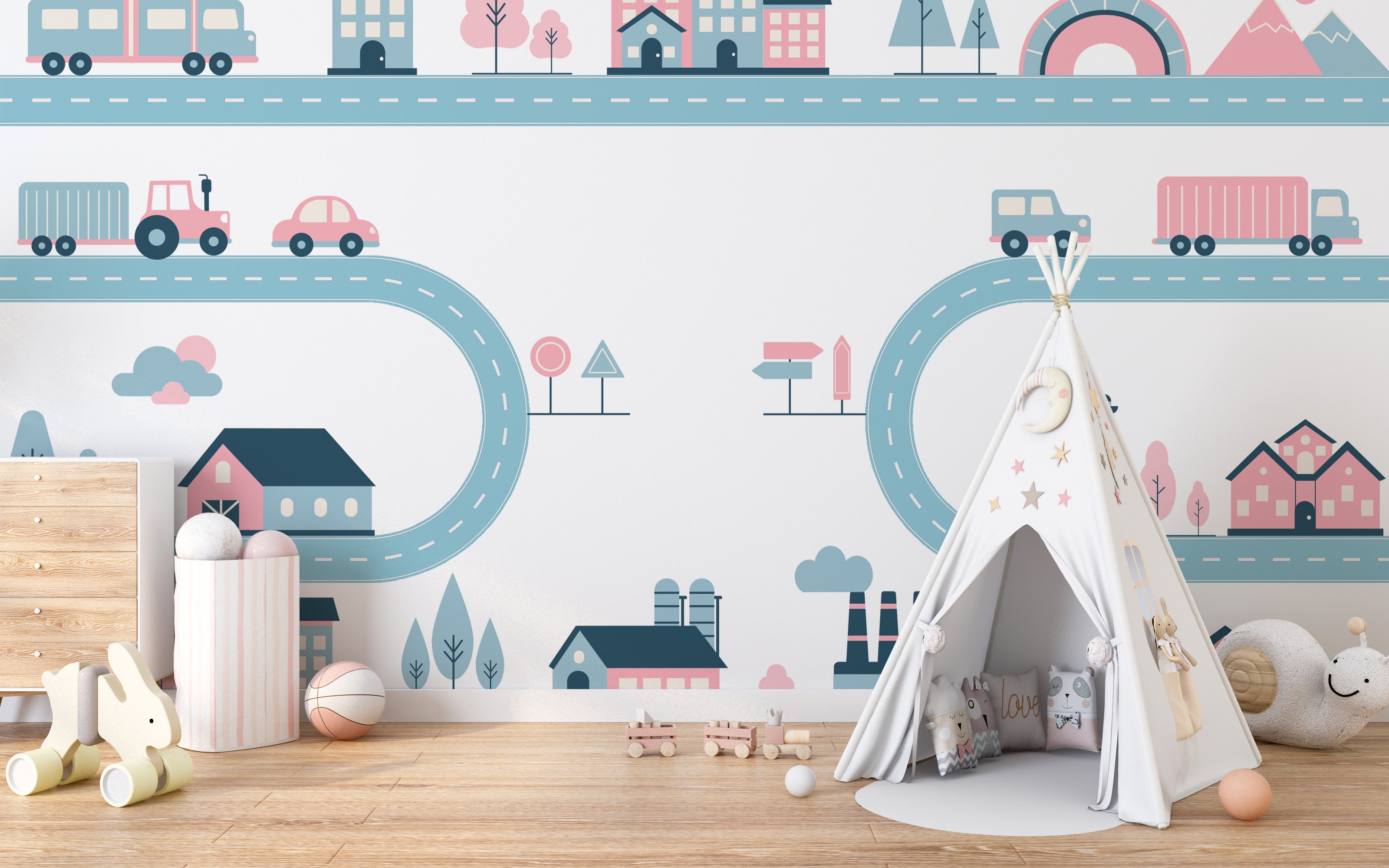 Tiny Town Urban Play Mural peel and stick wallpaper