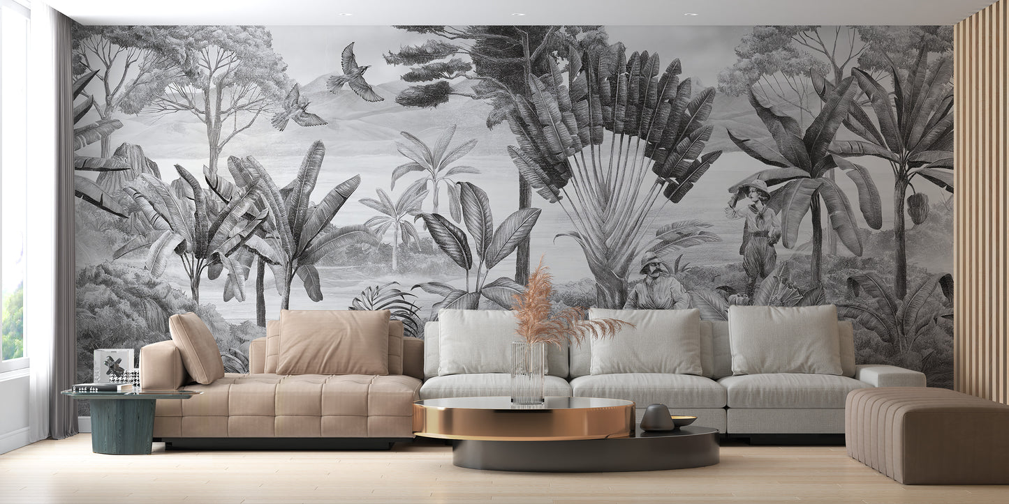 Black and white scenery wallpaper mural