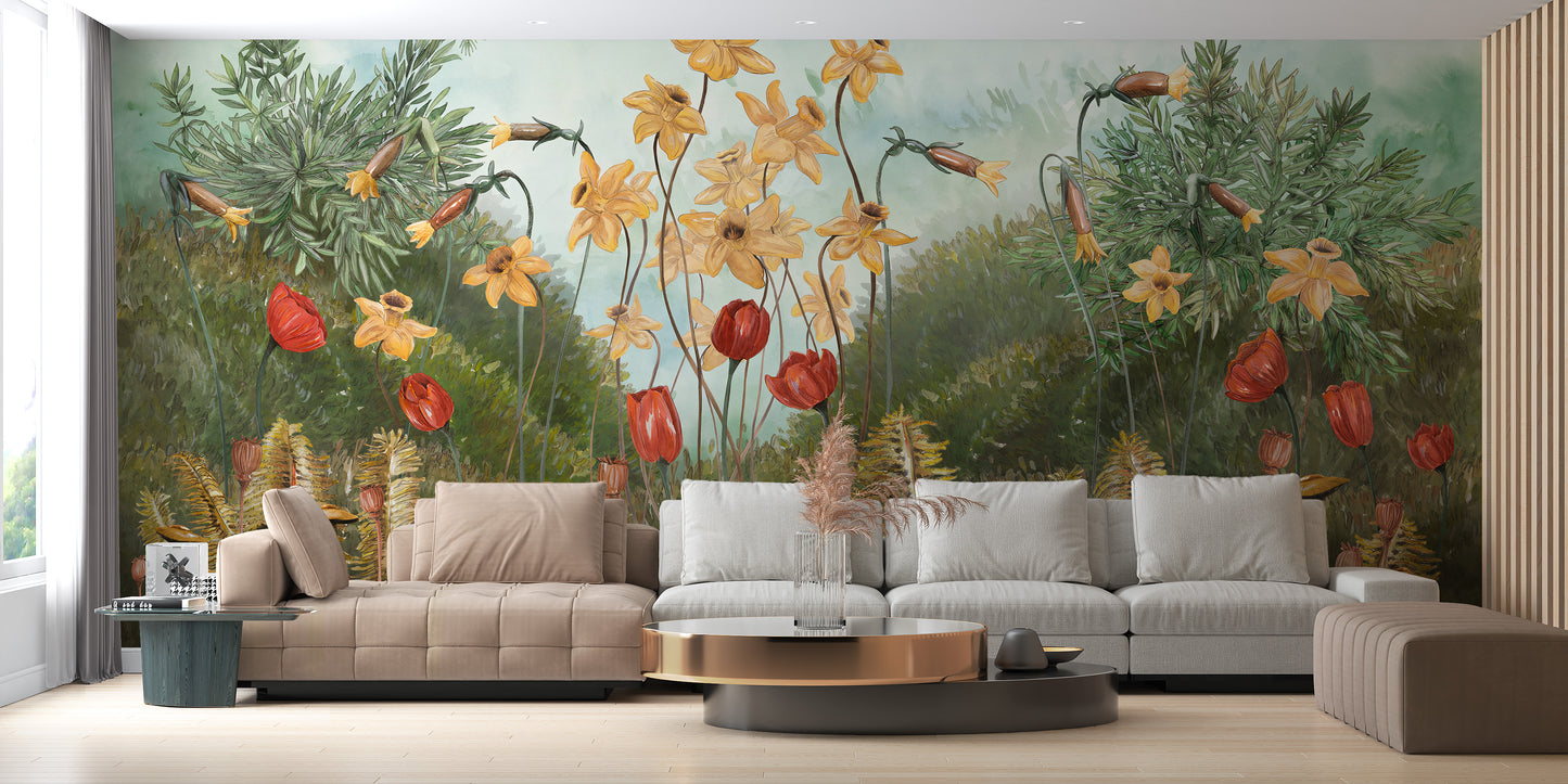 Watercolor forest Flower & Plants Wallpaper Mural