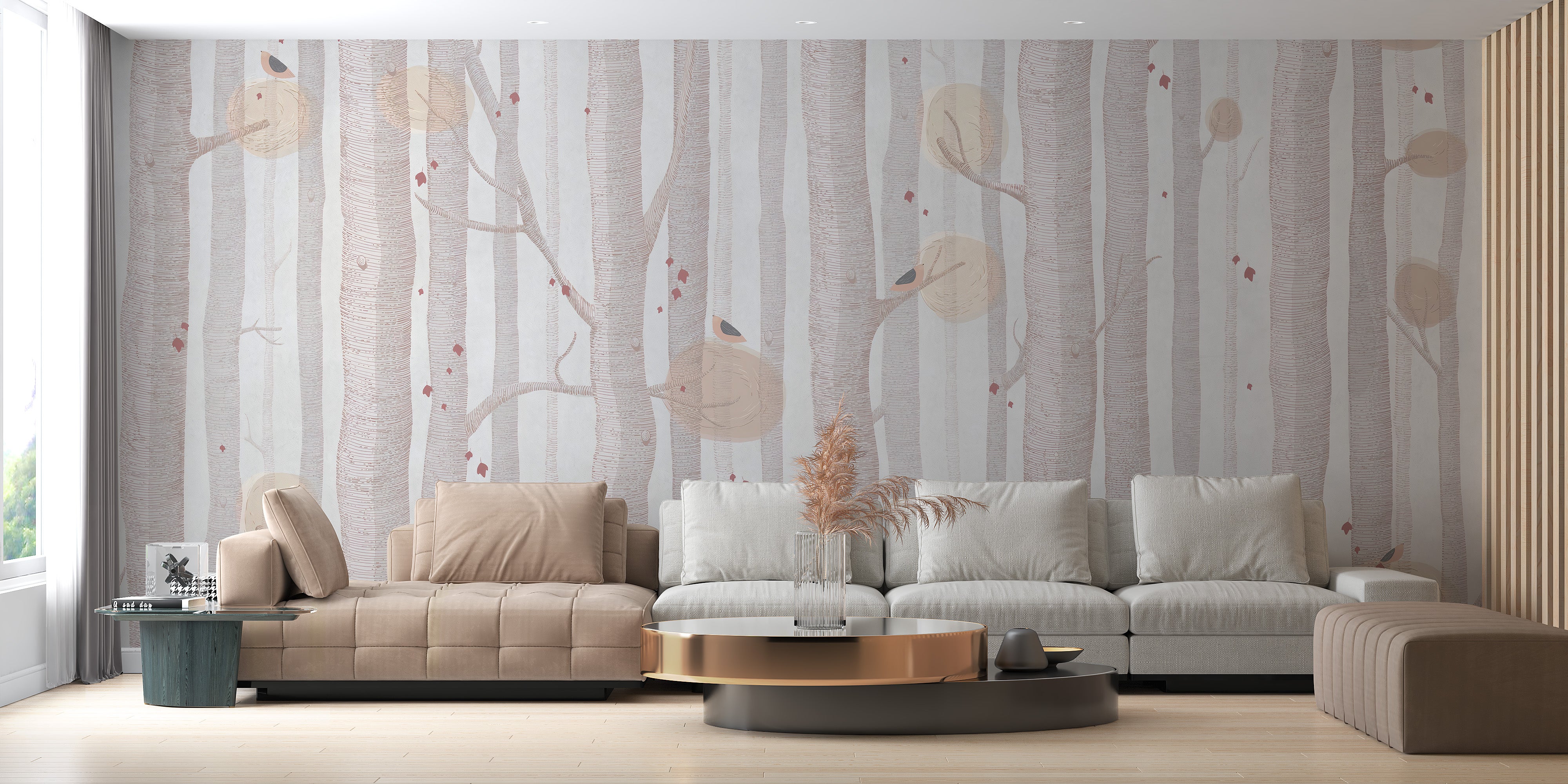 Soft cream tree wallpaper mural for interiors