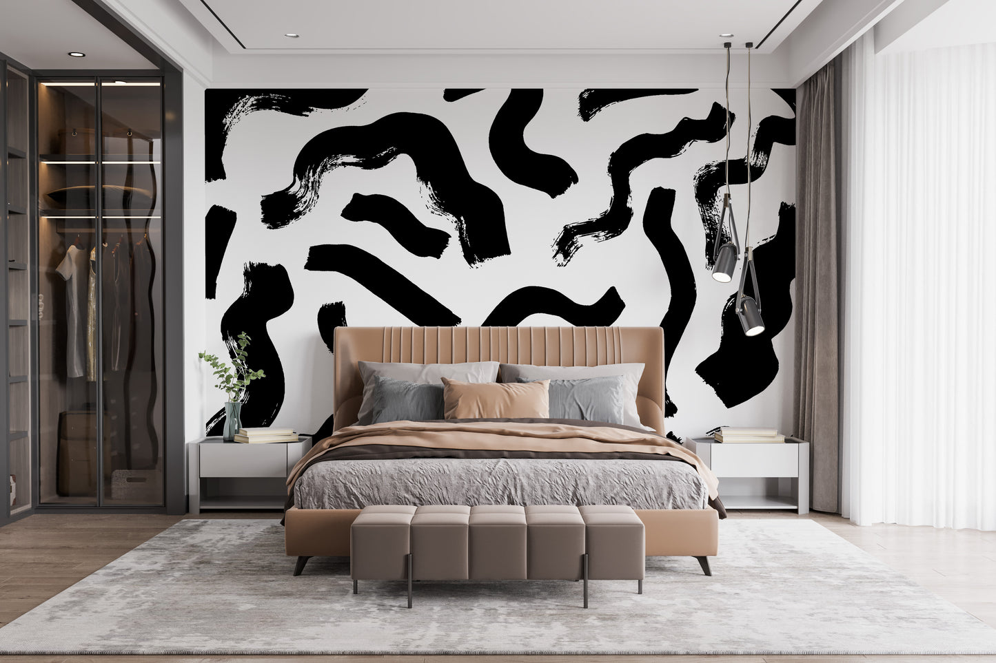 Modern Art Black Brushstrokes Wallpaper for cozy bedrooms