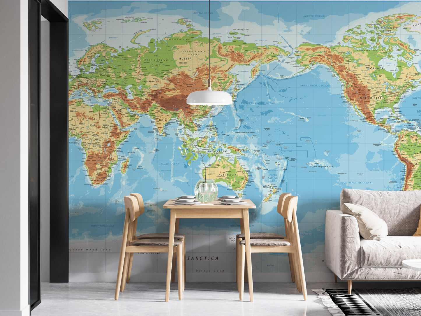 Pacific View Detailed World Map Wallpaper Murals