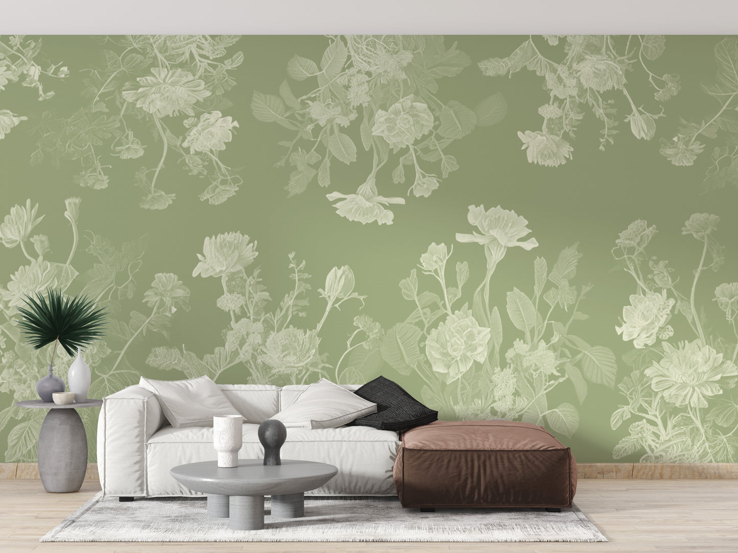 Green Floral Wallpaper Mural - Giffywalls