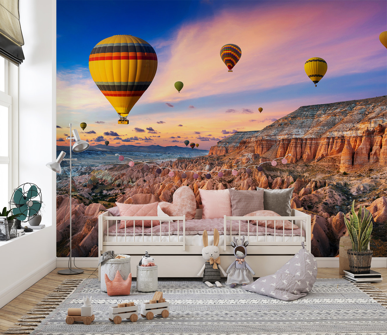 Vibrant balloon mural for kids' room
