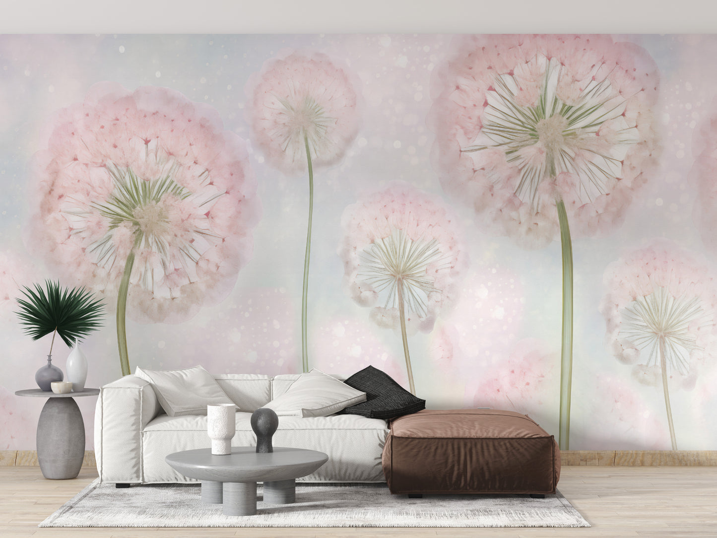 Pink Color Dandelion Seeds Wallpaper Murals