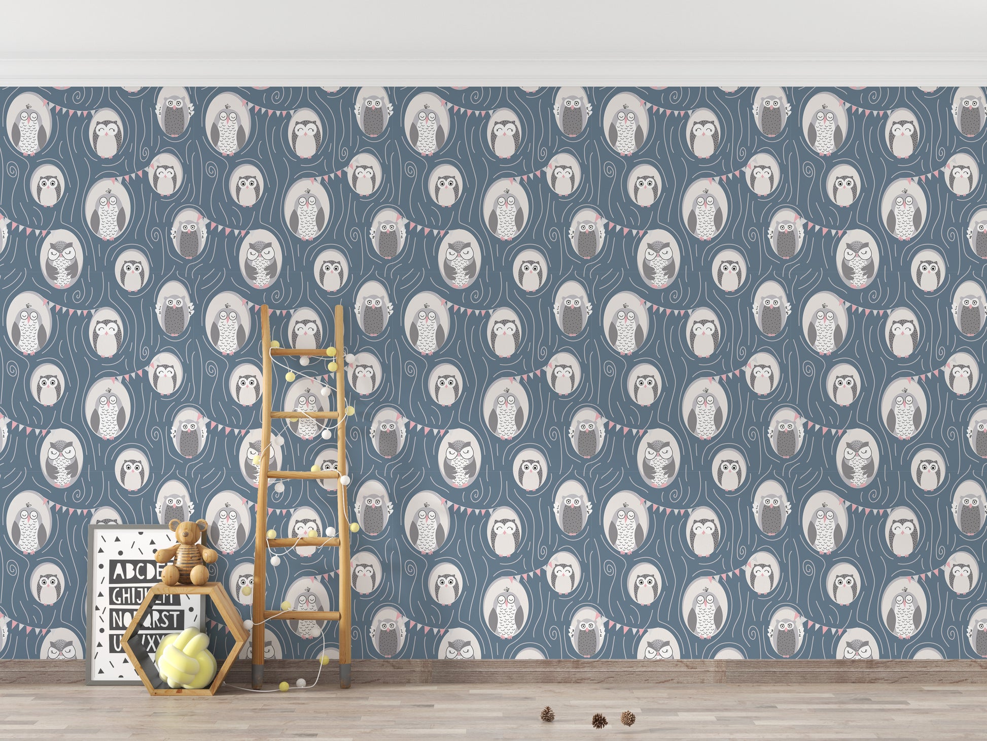 Lovely owl repeat wallpaper design
