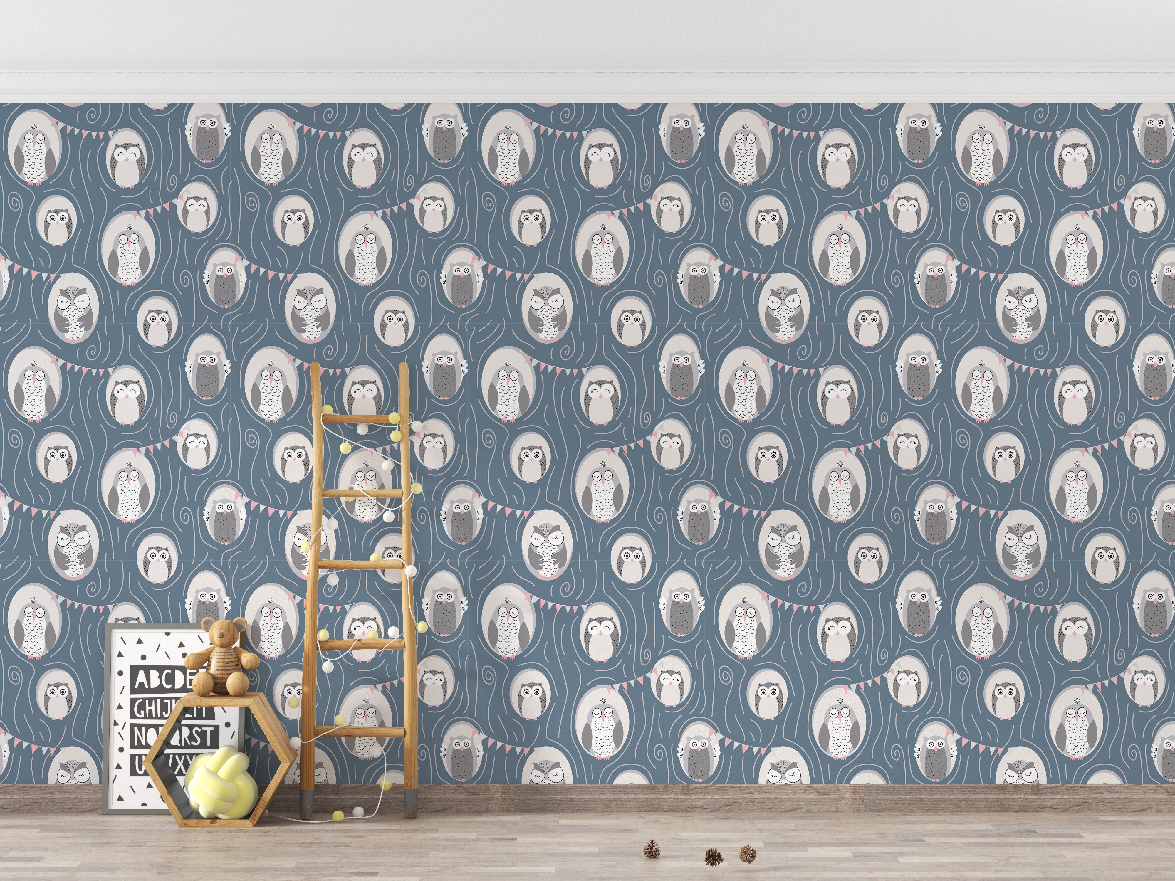 Lovely owl repeat wallpaper design
