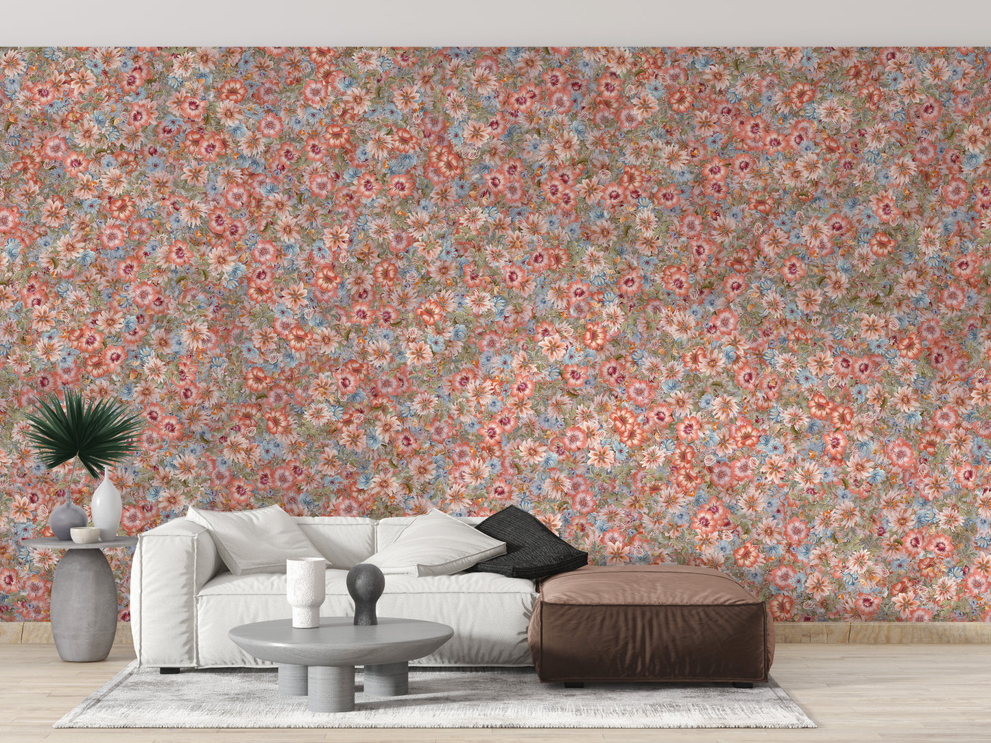 Embroidery Orange Summer Flowers Wallpaper Murals