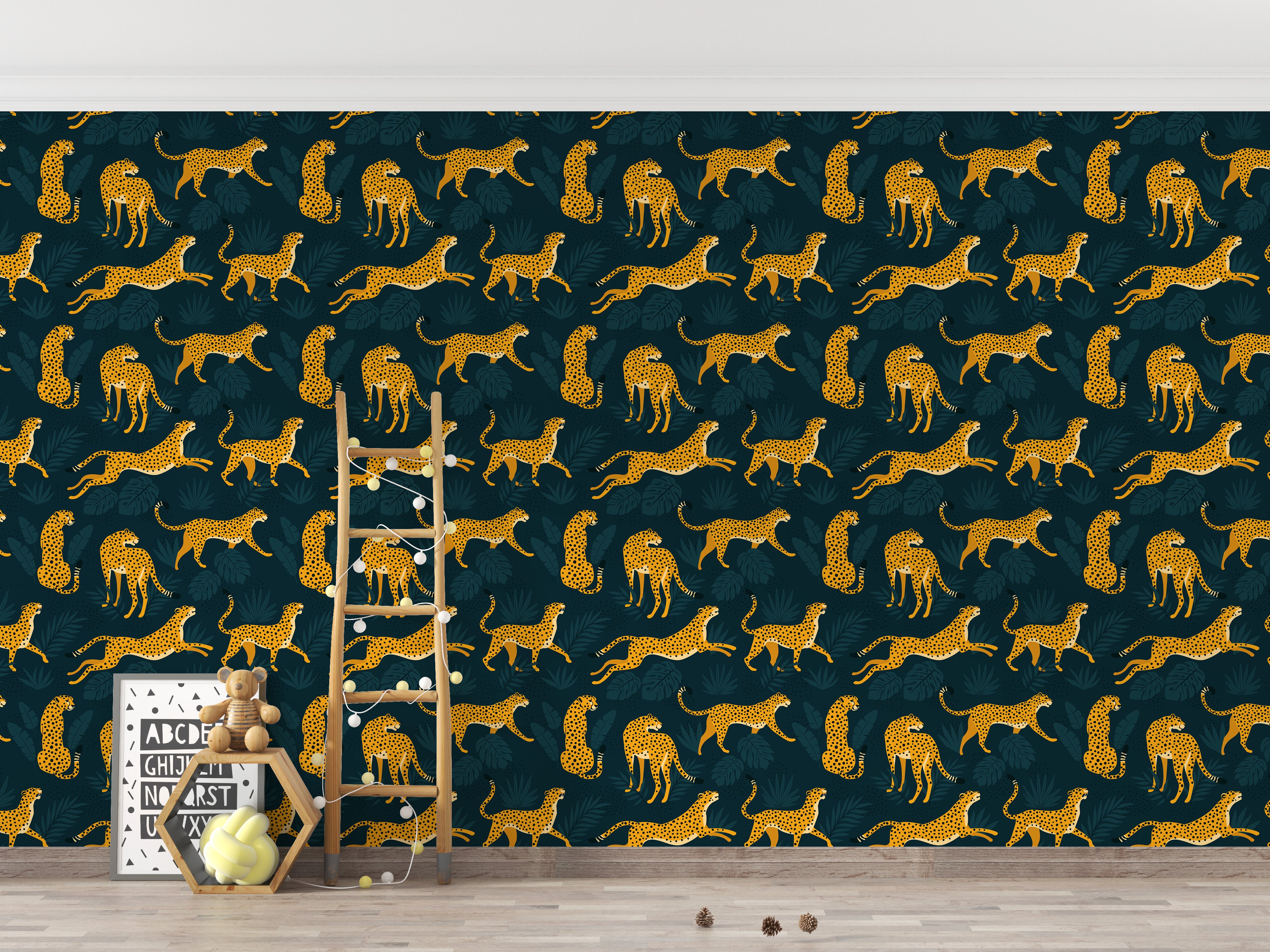 Elegant leopard mural for soft aesthetics.
