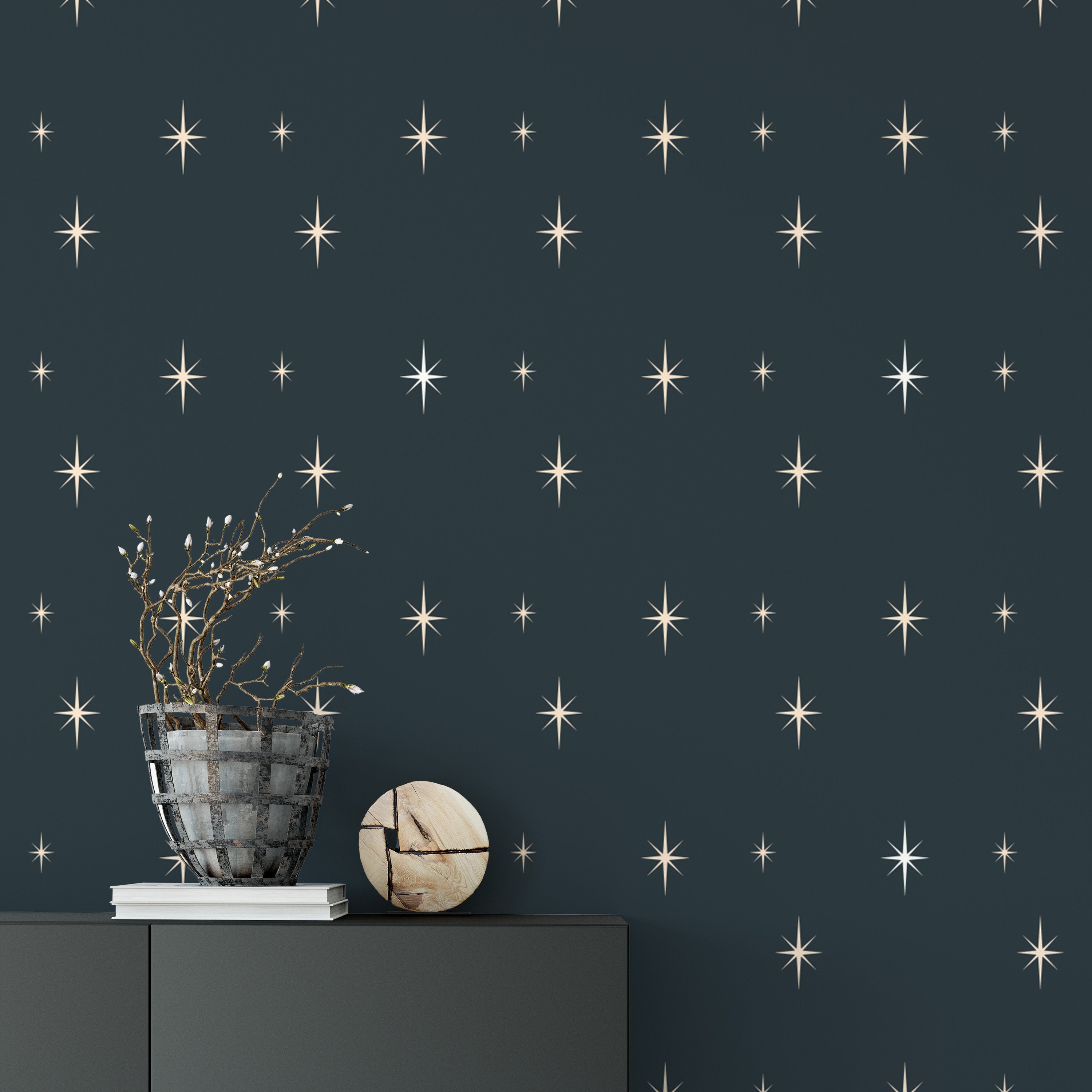 Bold Starburst Dark Blue Wallpaper mural for walls
