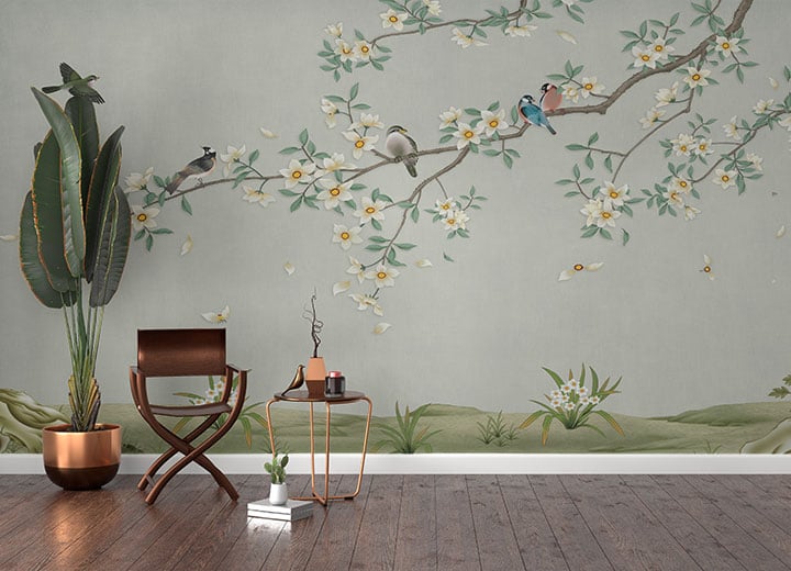 Elegant Birds on Branch Wallpaper for tranquil settings