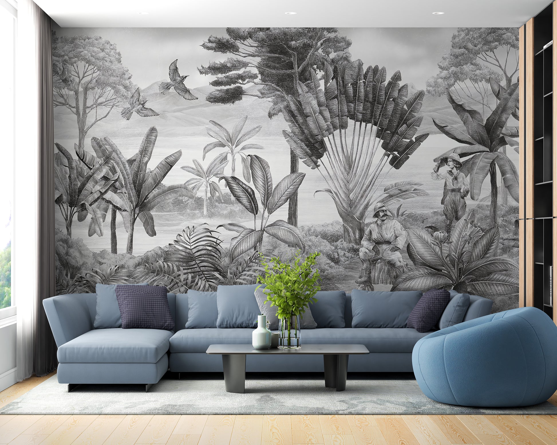 Black and white scenery wallpaper mural