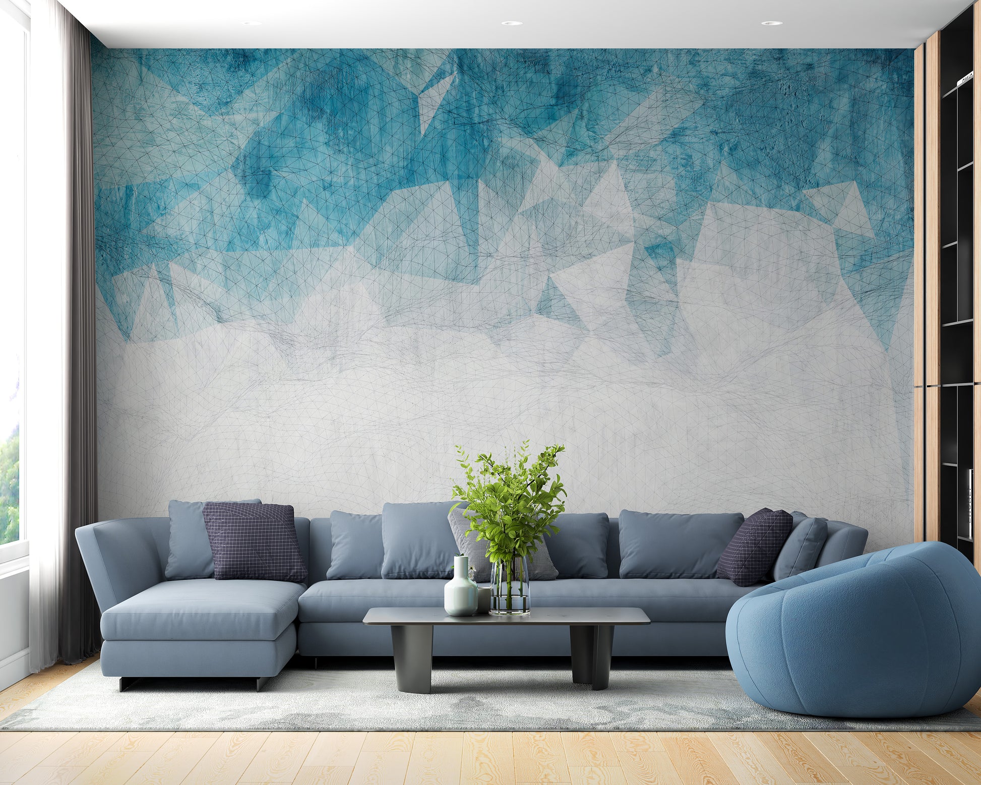 Crumbled Blue Color Wallpaper Murals