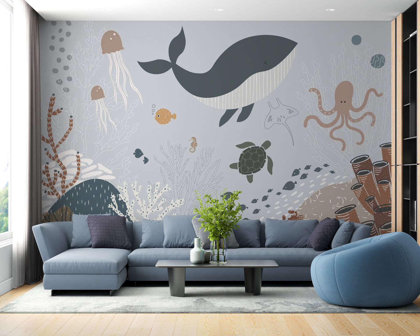 Elegant whale wallpaper mural for walls
