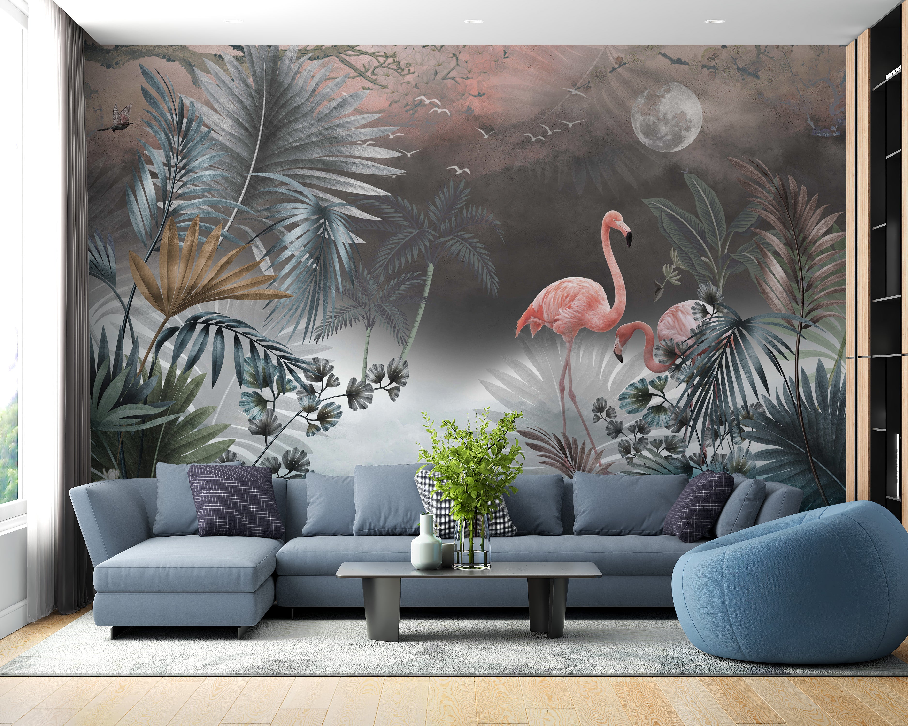 Vibrant monstera leaves wallpaper mural
