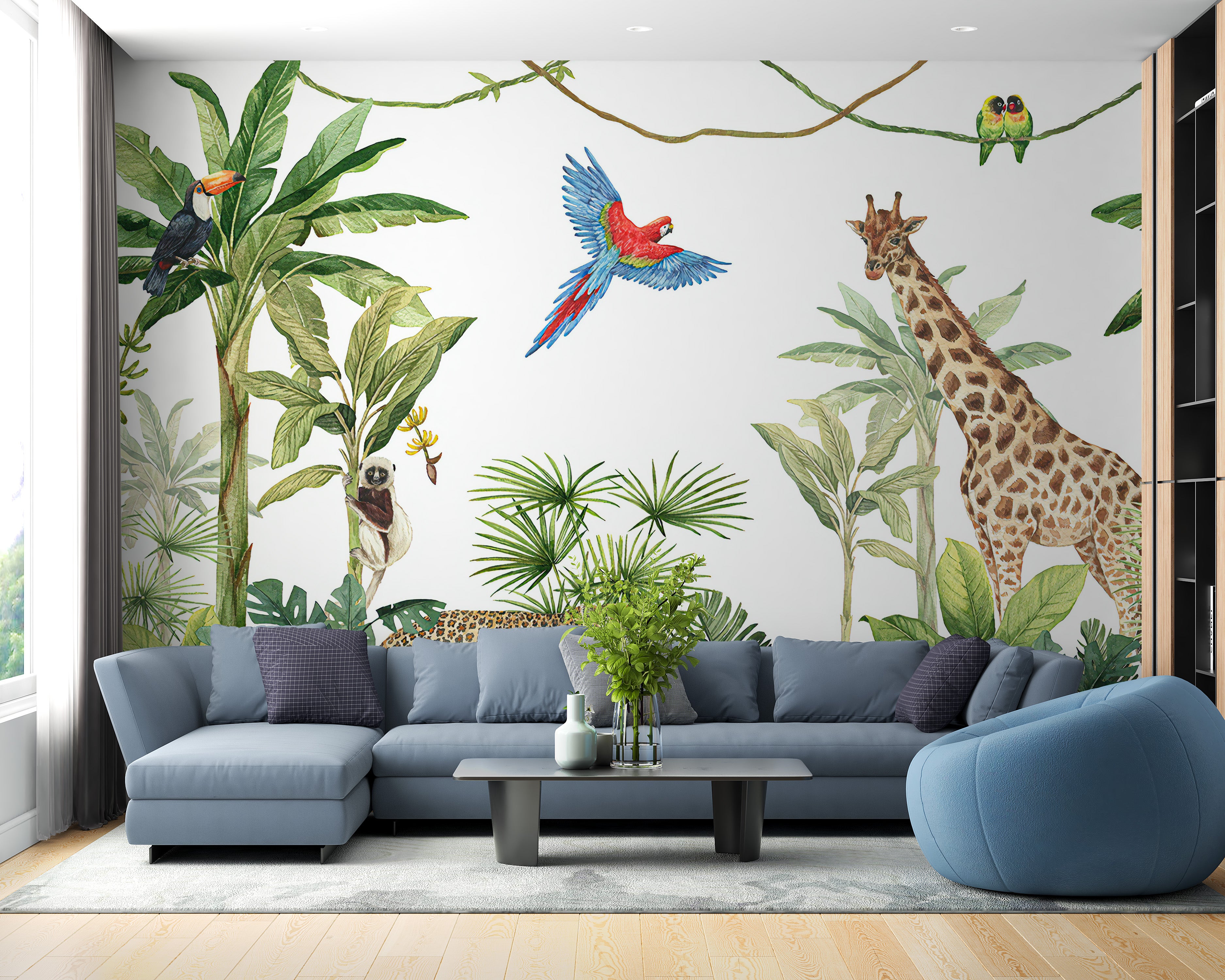 Dreamy animal and plant kingdom wallpaper mural
