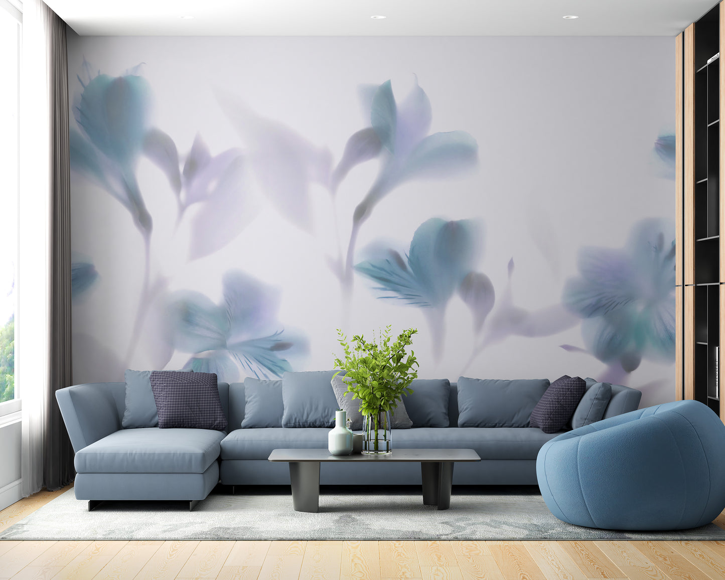 Blue Orchids Foggy Wallpaper Mural
