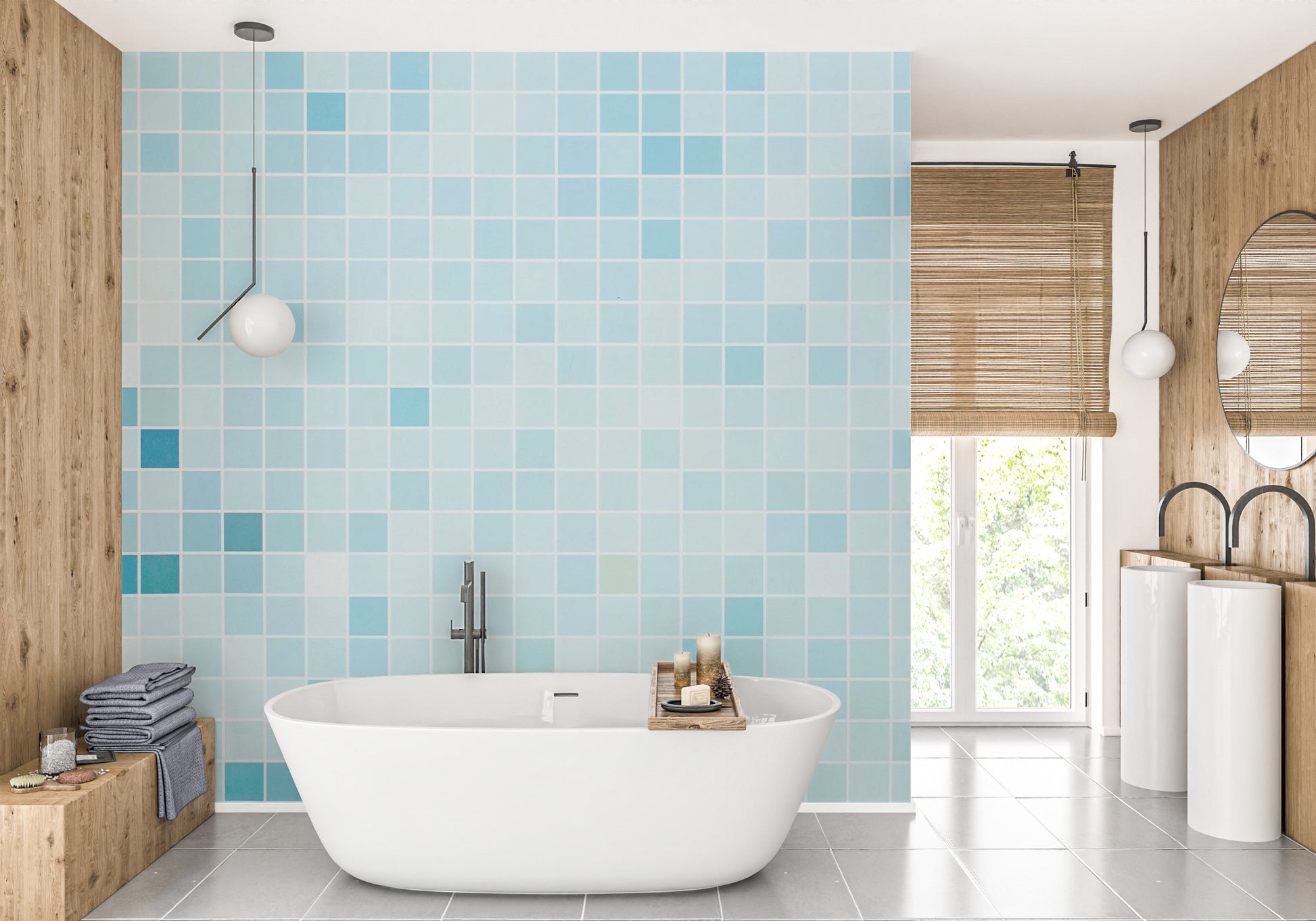 Stylish Blue Tiled Wall Mural Design