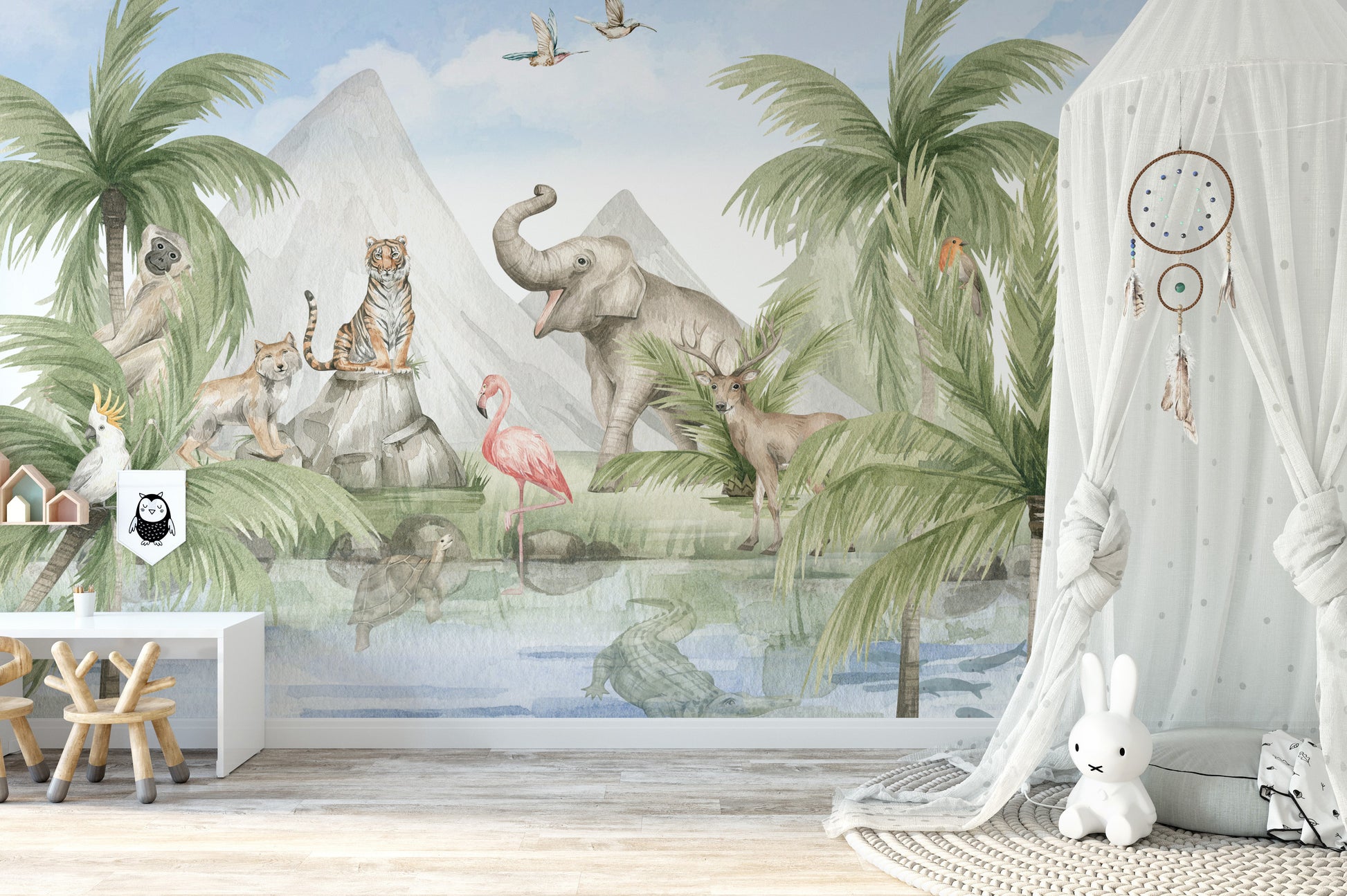 Elegant wildlife wall mural for a natural vibe