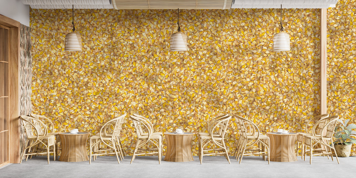 Fall-inspired leaves mural wallpaper design
