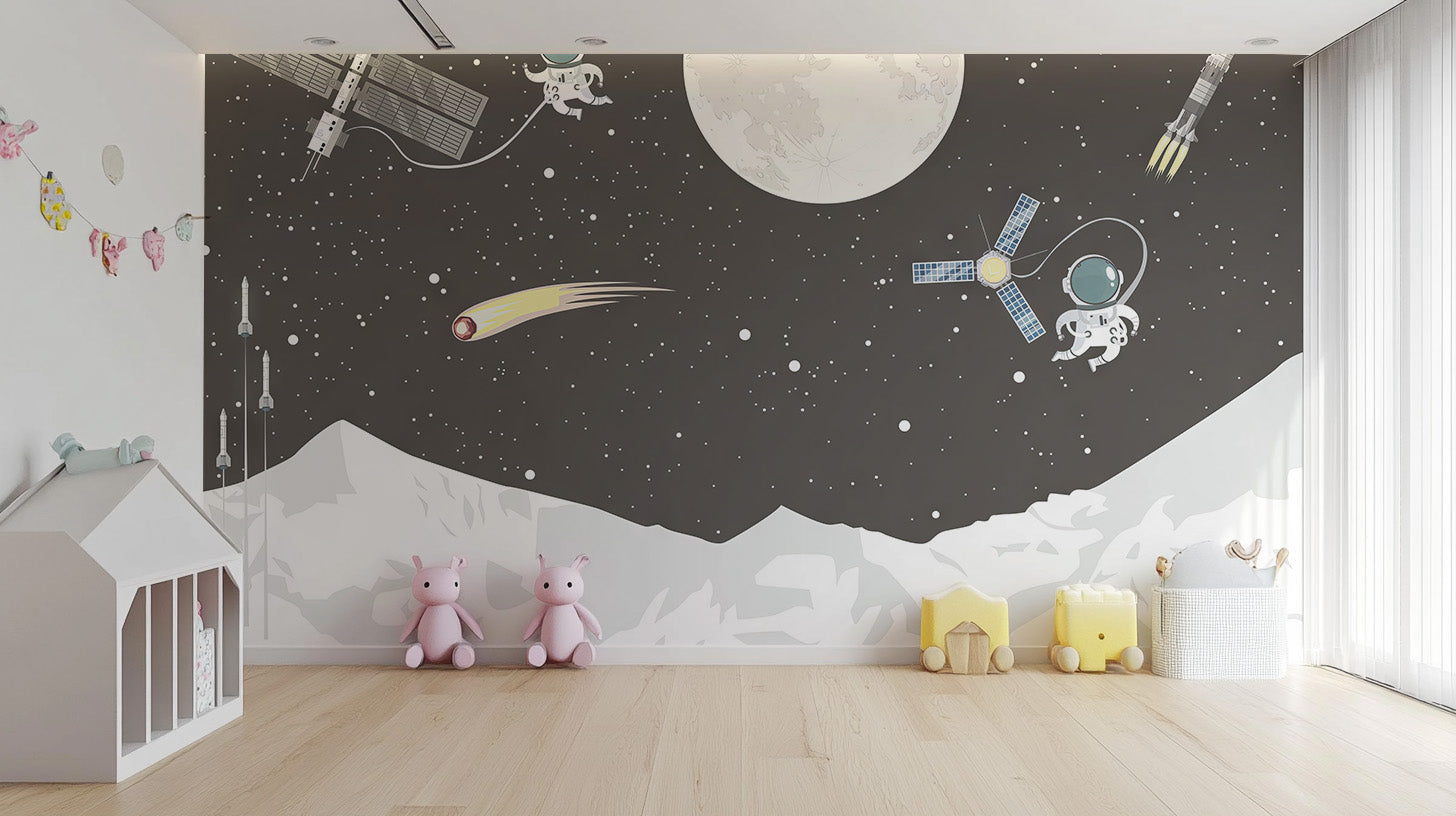 Galactic space mural for kids' room decor
