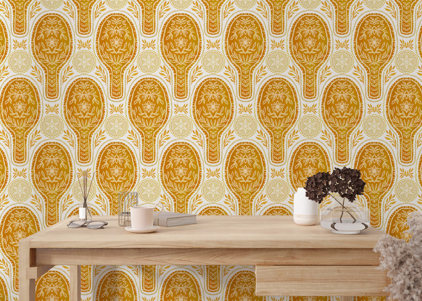 Floral Rockets Golden Yellow Wallpaper - Giffywalls