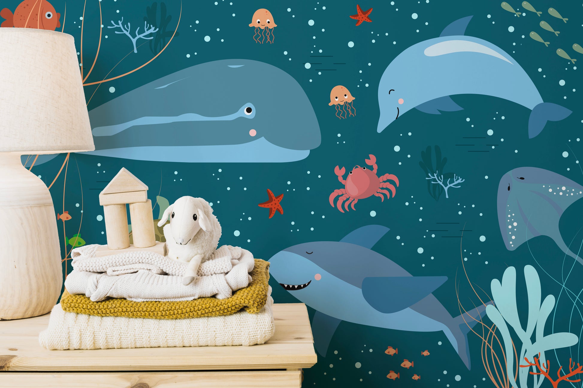 Playful whale wallpaper featuring the ocean