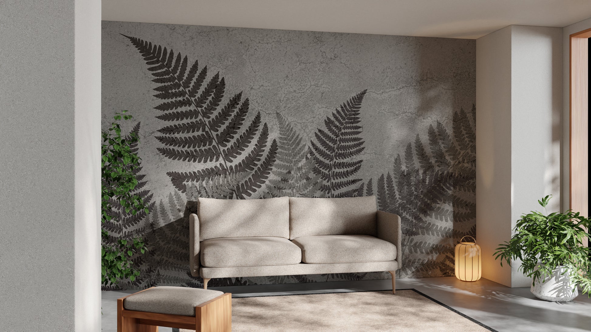 Vibrant fern wallpaper mural for tropical-inspired interiors.
