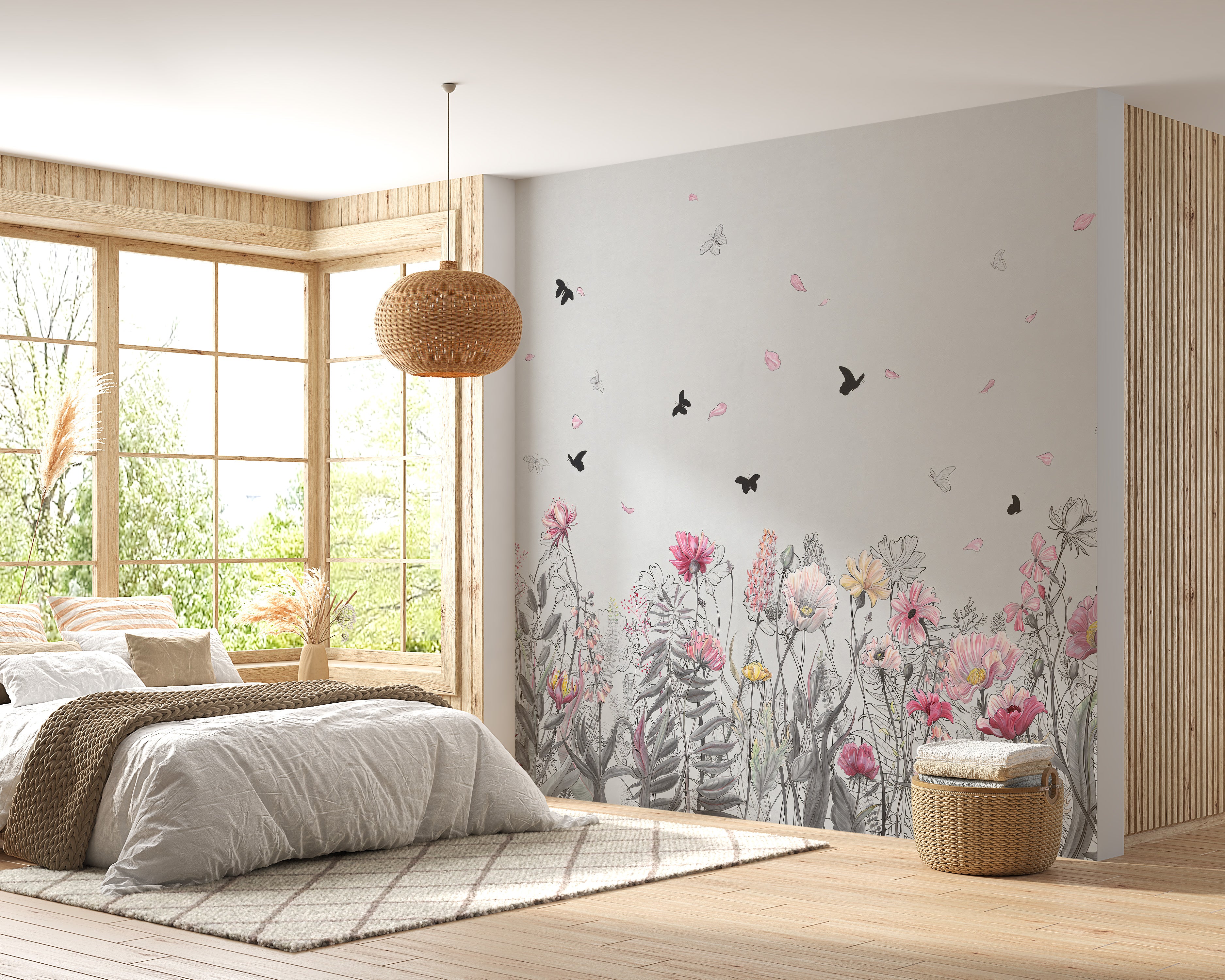 Serene floral orchard wallpaper mural for interiors