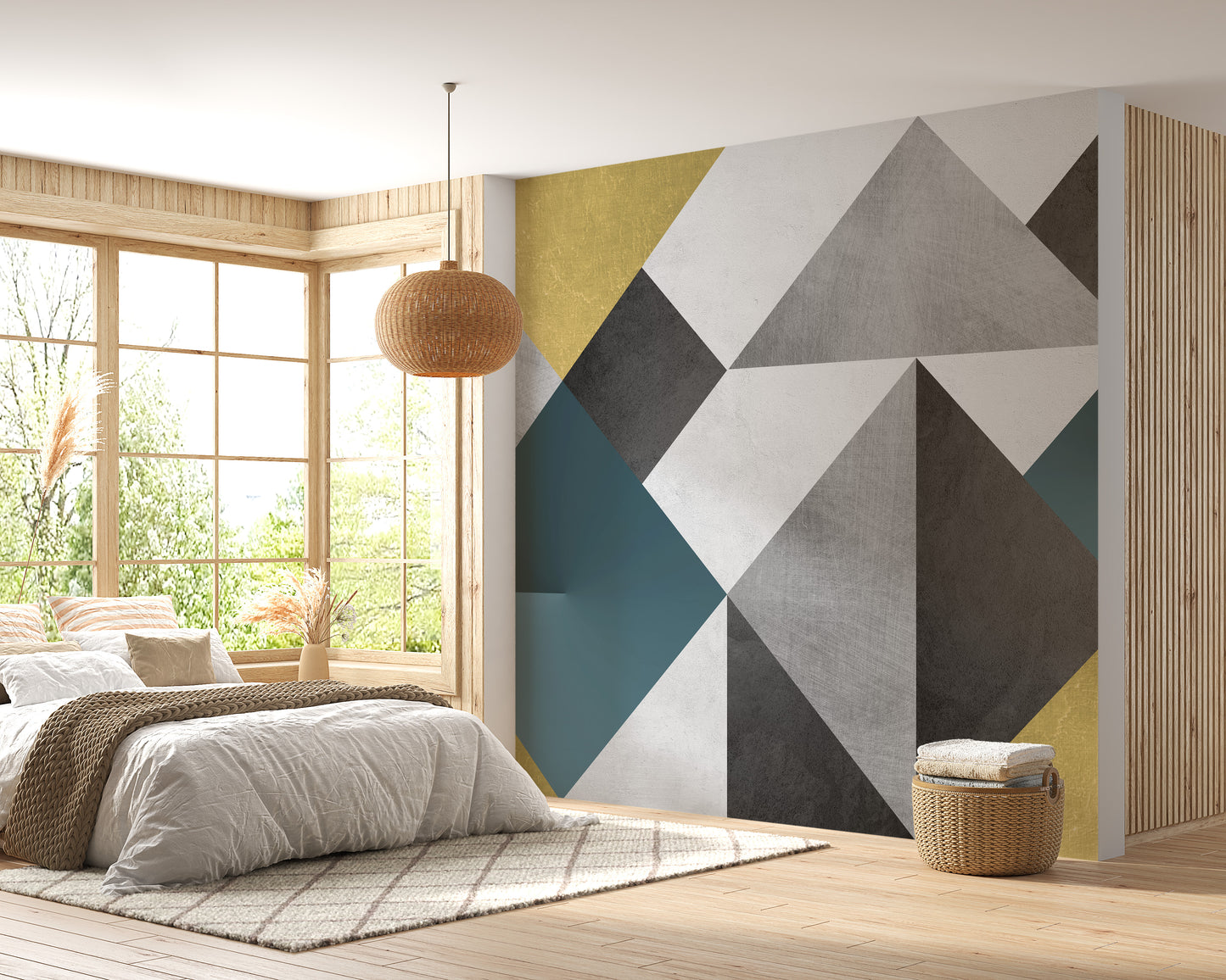 Blue & Yellow Abstract Geometric Multicolor Triangle Wallpaper Mural