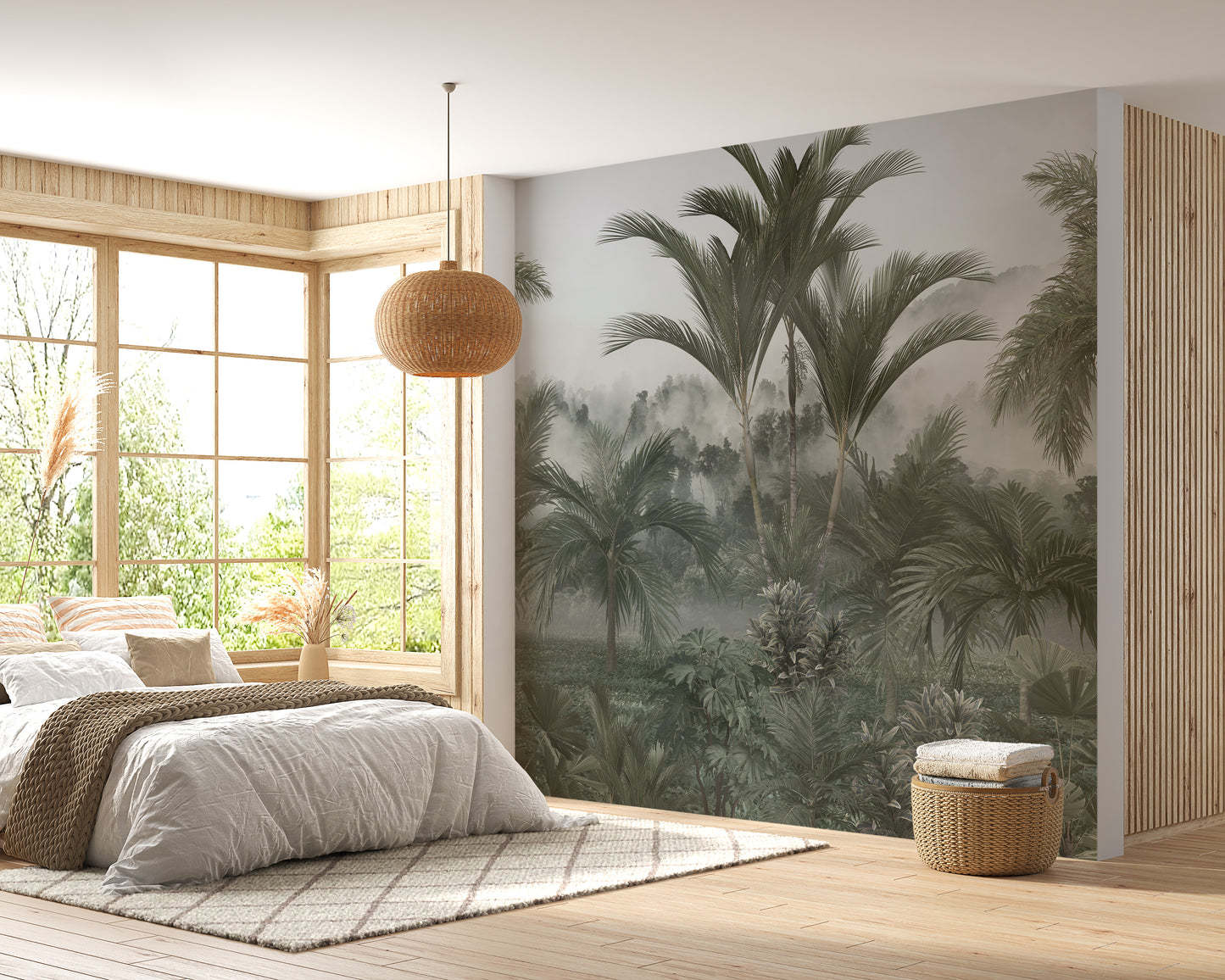 Light & Dark Green Forest Landscape Wallpaper Mural