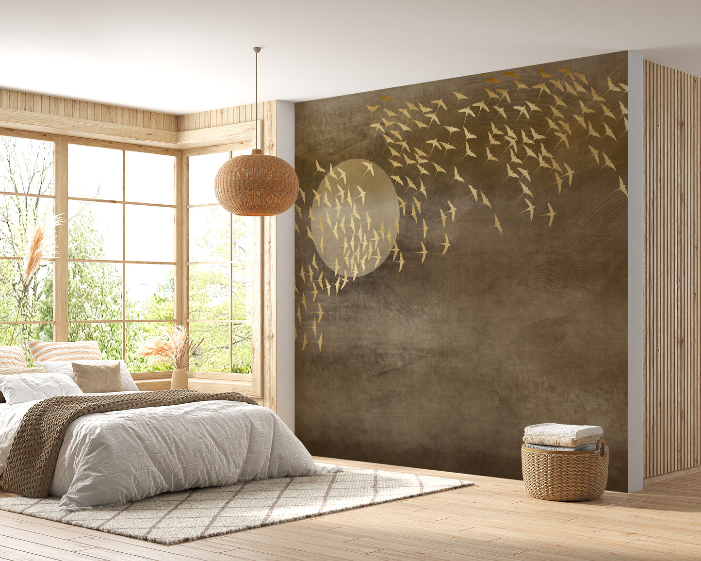 Golden Birds Flying Wallpaper Murals