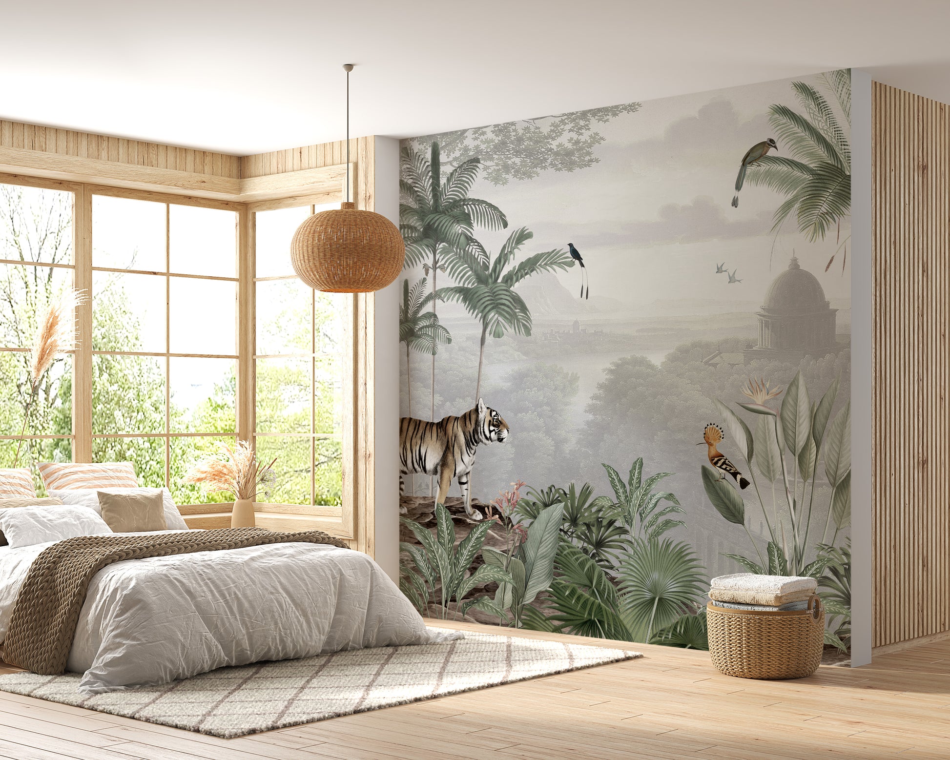 Stylish tropical tiger wallpaper mural decoration