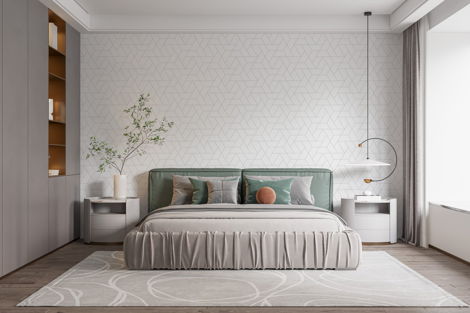 Elegant white grid line wallpaper mural