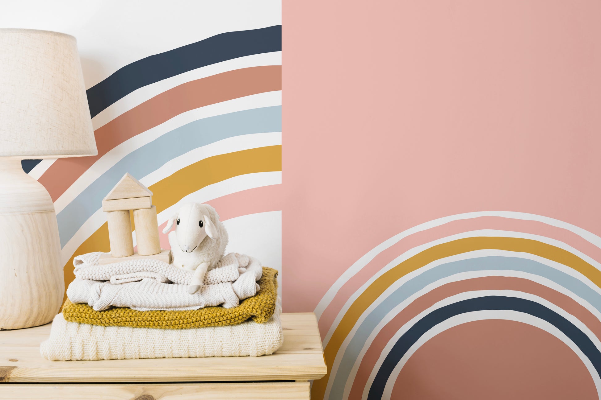 Cheerful rainbow stripes mural art
