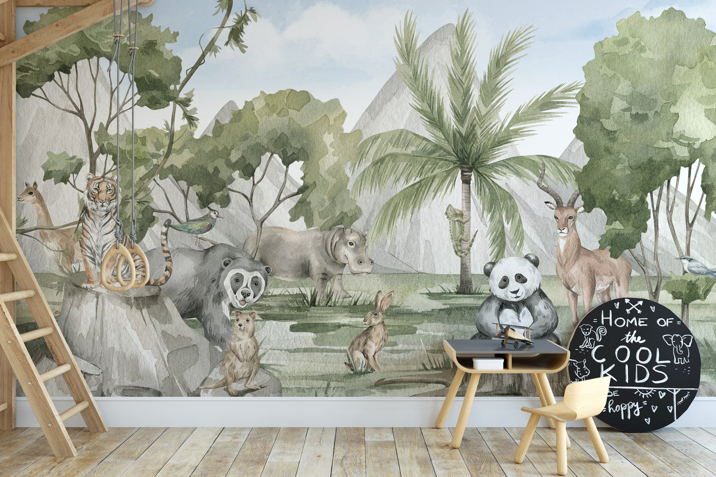 Majestic animals in a savannah-inspired wallpaper mural