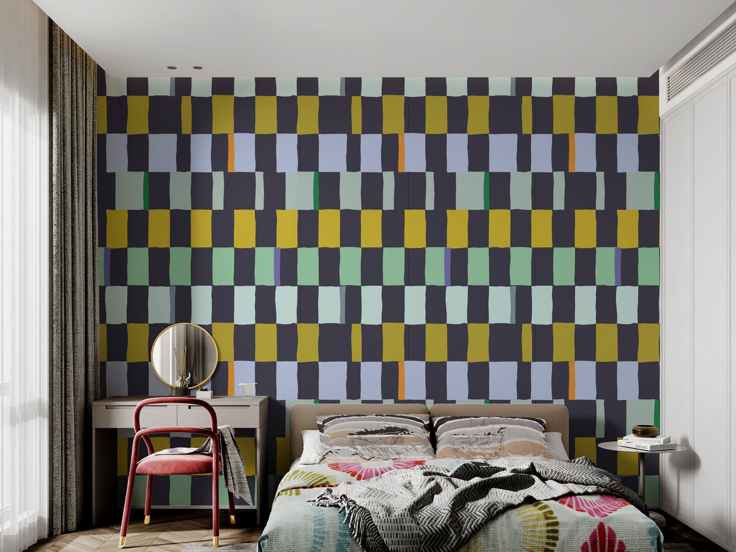 Stunning mosaic quilt wallpaper with a patchwork aesthetic.
